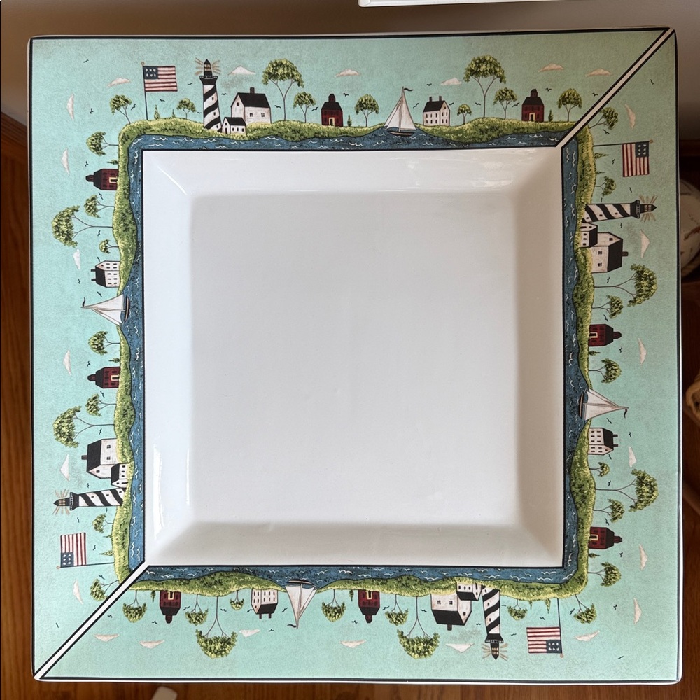 Vintage Warren Kimble Sakura Coastal Breeze 15" Sq Serving Platter Nautical 1998